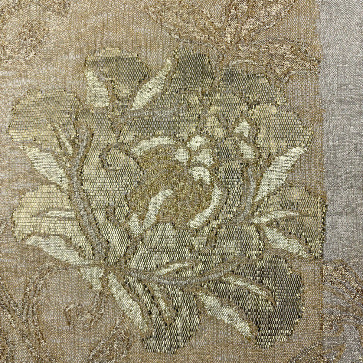 【美品】訪問服 身長166cm 袖長66cm M 雙層 袋帶套裝 花唐草紋 流水 金彩裝飾 深藍 純蠶絲 秀品級