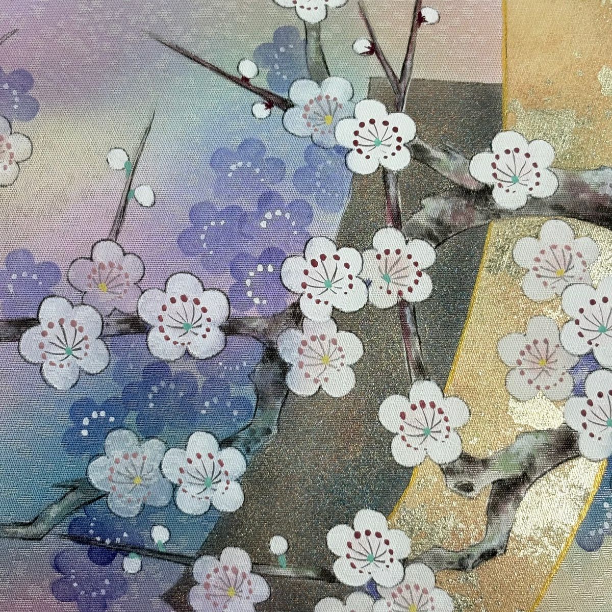 【美品】 袋帶 秀品級 枝梅花 短冊 金銀彩 金金箔 淺紫 お太鼓圖案 純蠶絲