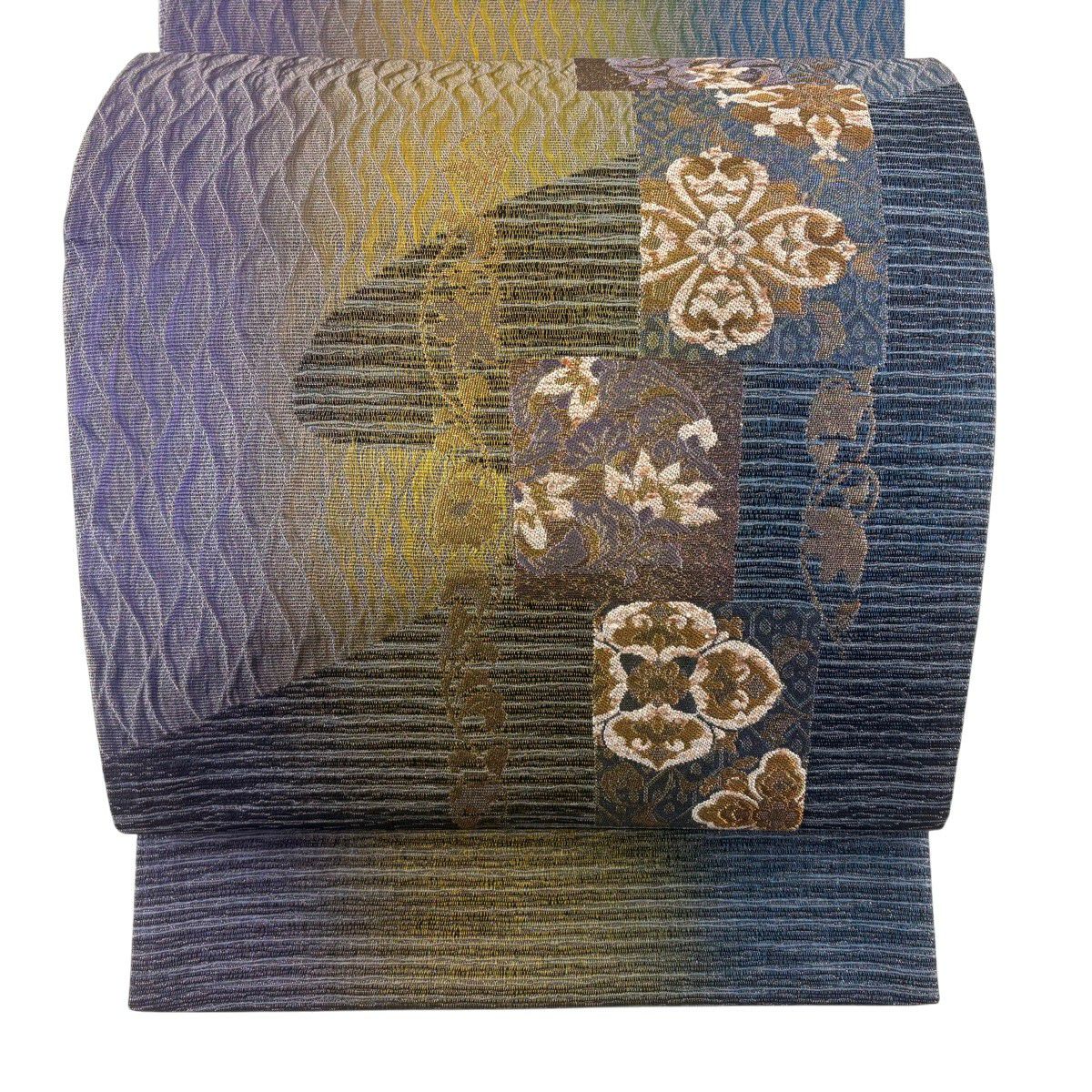 【美品】 袋帶 秀品級 花丸紋 蔦 金金箔 灰紫 お太鼓柄 純蠶絲