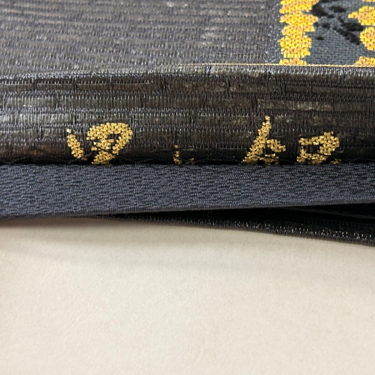【美品】 袋帶 秀品級 縞 幾何學 金金箔 灰 深藍 六通 純蠶絲