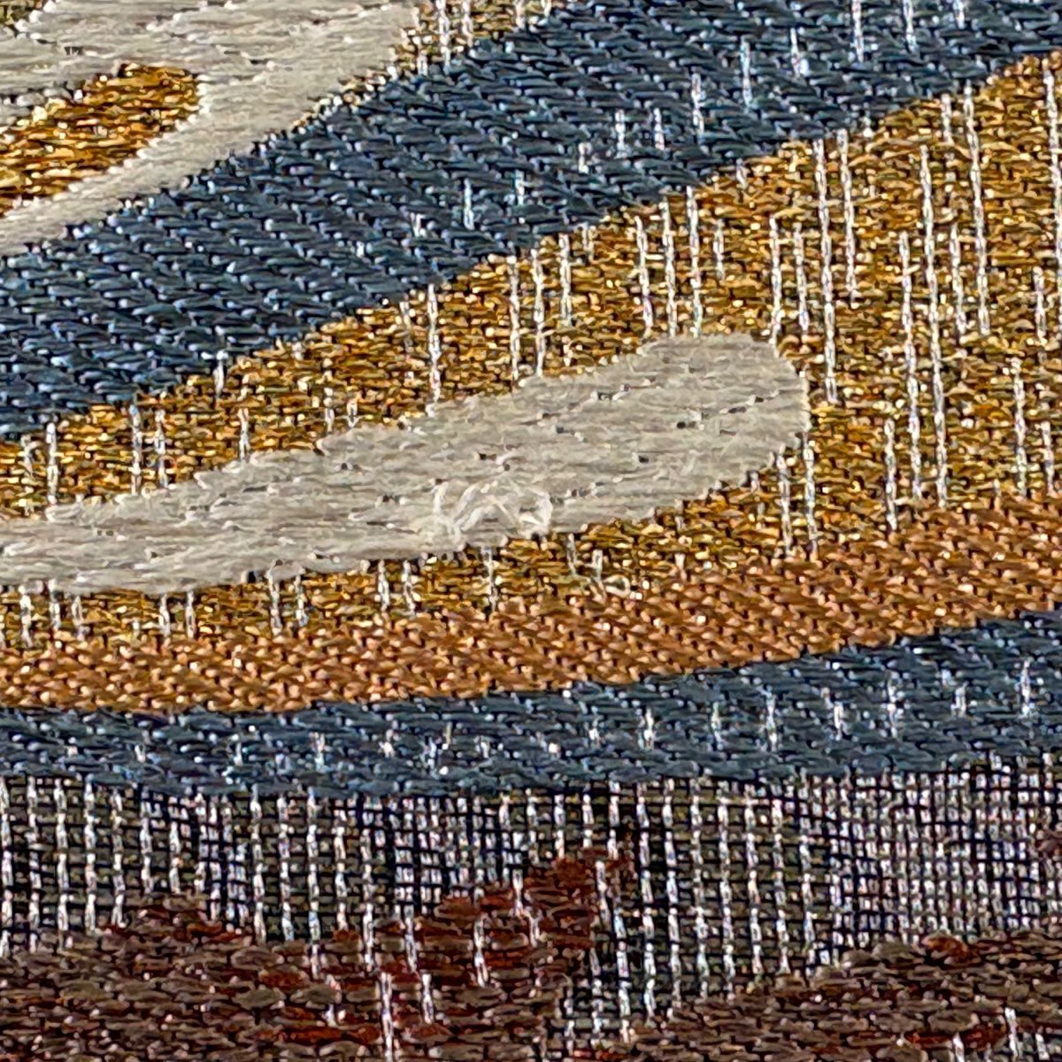 【美品】 袋帶 秀品級 笠松樹 波 金銀彩 金箔 灰 深藍 六通 純蠶絲