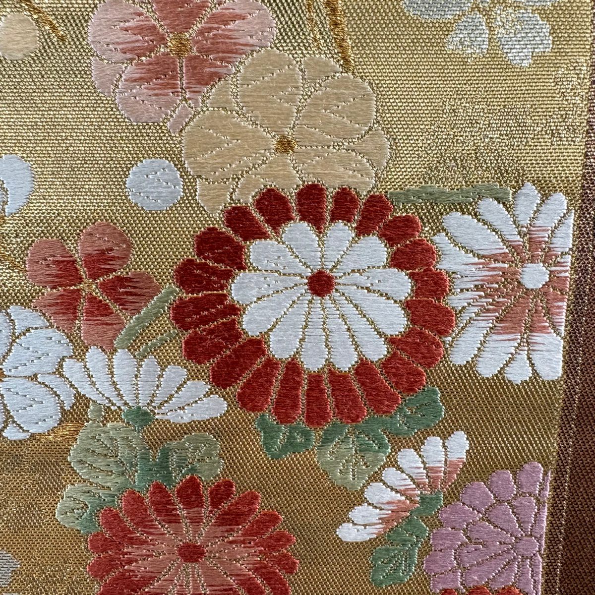 袋帶 秀品級 花丸紋 櫻花 金銀線 金金箔 金色 六通 純蠶絲