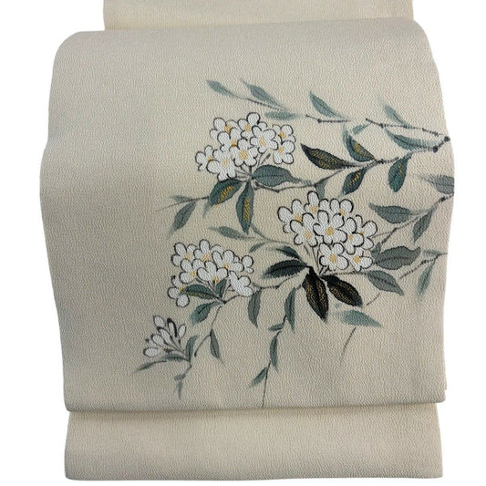 【美品】 開口名古屋帶 優品級 米色 純蠶絲