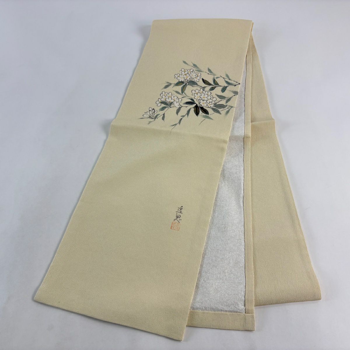 【美品】 開口名古屋帶 優品級 米色 純蠶絲