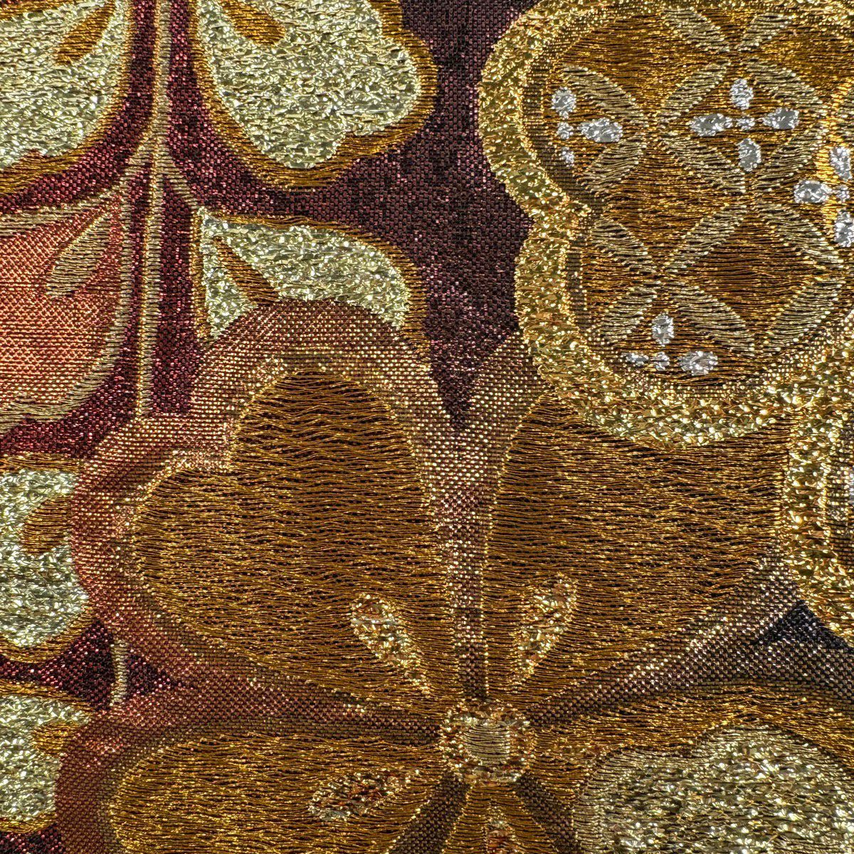 【美品】 袋帶 優品級 振袖禮服禮服用 櫻花 藤花 金金箔 金絲 紅 六通 純蠶絲