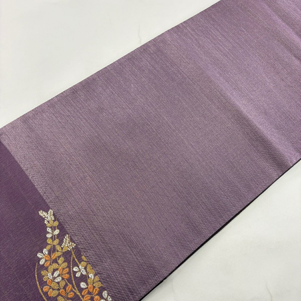 【美品】 袋帶 秀品級 花籠 流水 金銀彩 金金箔 紫 お太鼓柄 純蠶絲