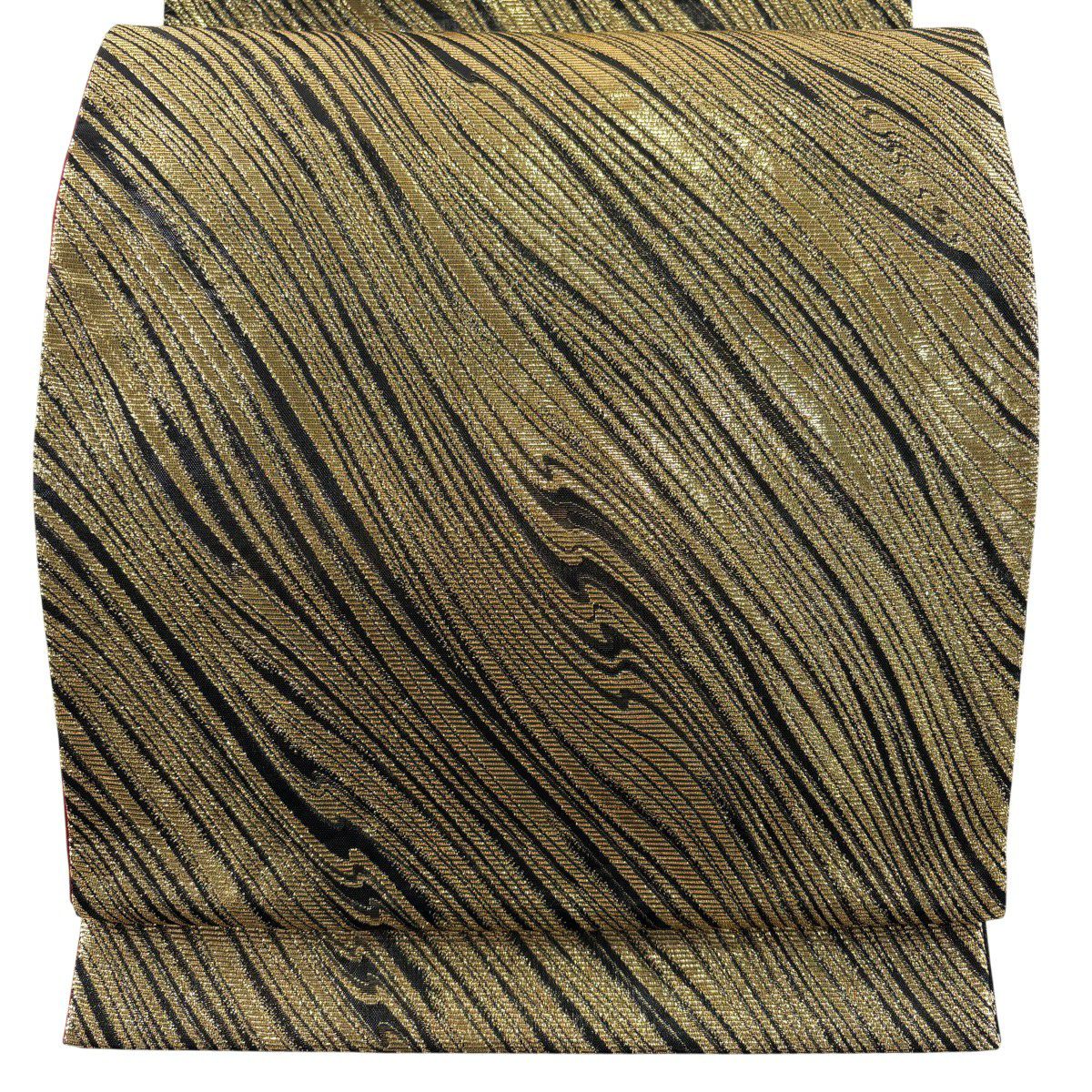 【美品】 袋帶 秀品級 幾何圖案 金金箔 金絲 黑色 全通 純蠶絲