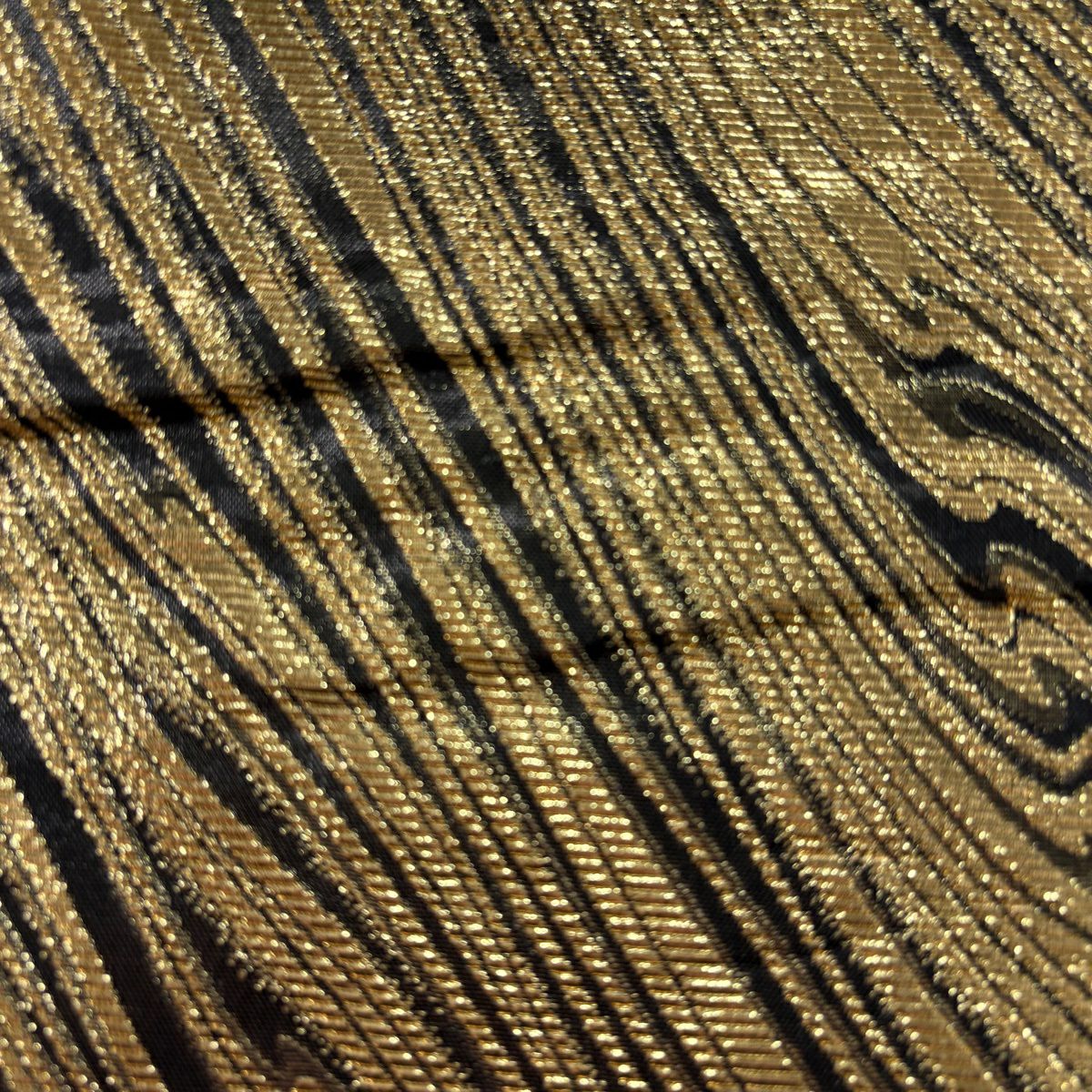 【美品】 袋帶 秀品級 幾何圖案 金金箔 金絲 黑色 全通 純蠶絲