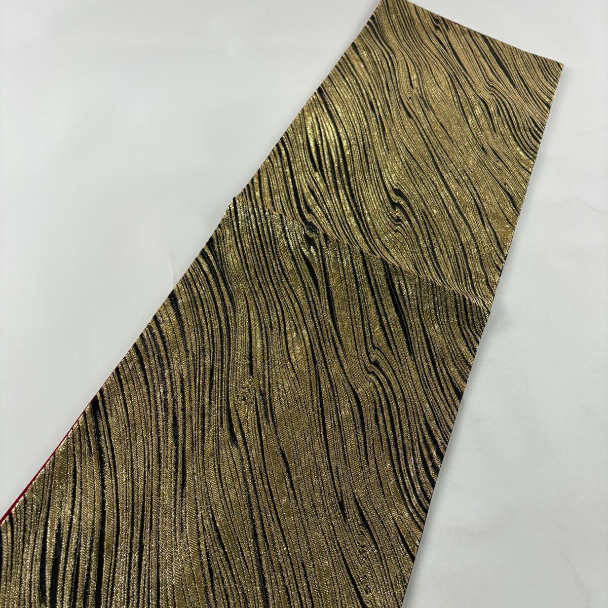 【美品】 袋帶 秀品級 幾何圖案 金金箔 金絲 黑色 全通 純蠶絲