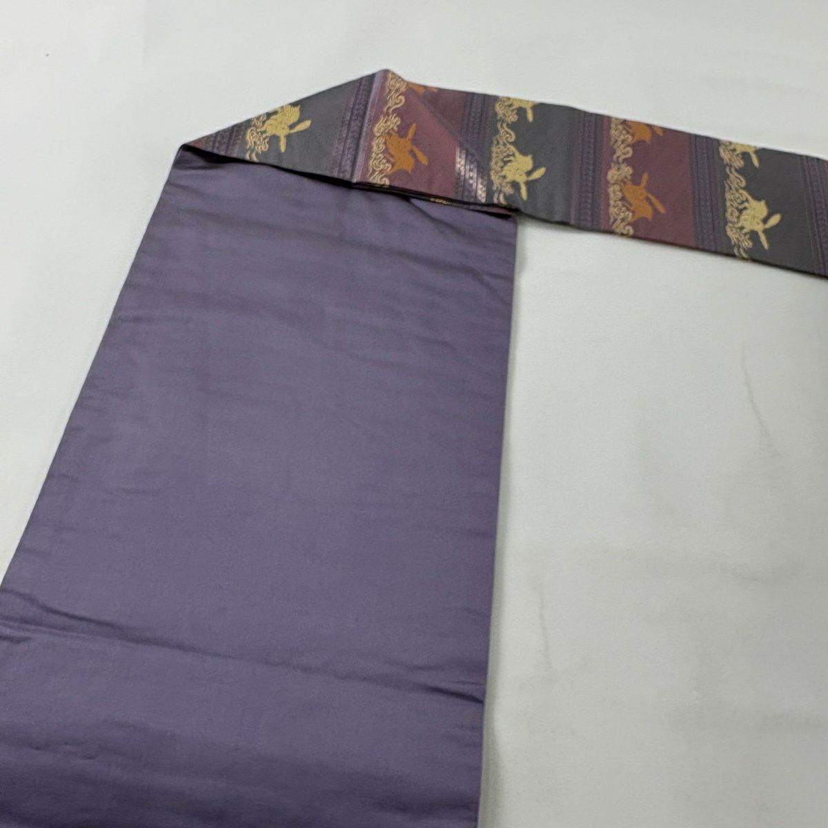 【美品】名古屋帶 秀品級 兔子 段紋 金金箔 紅紫 純蠶絲