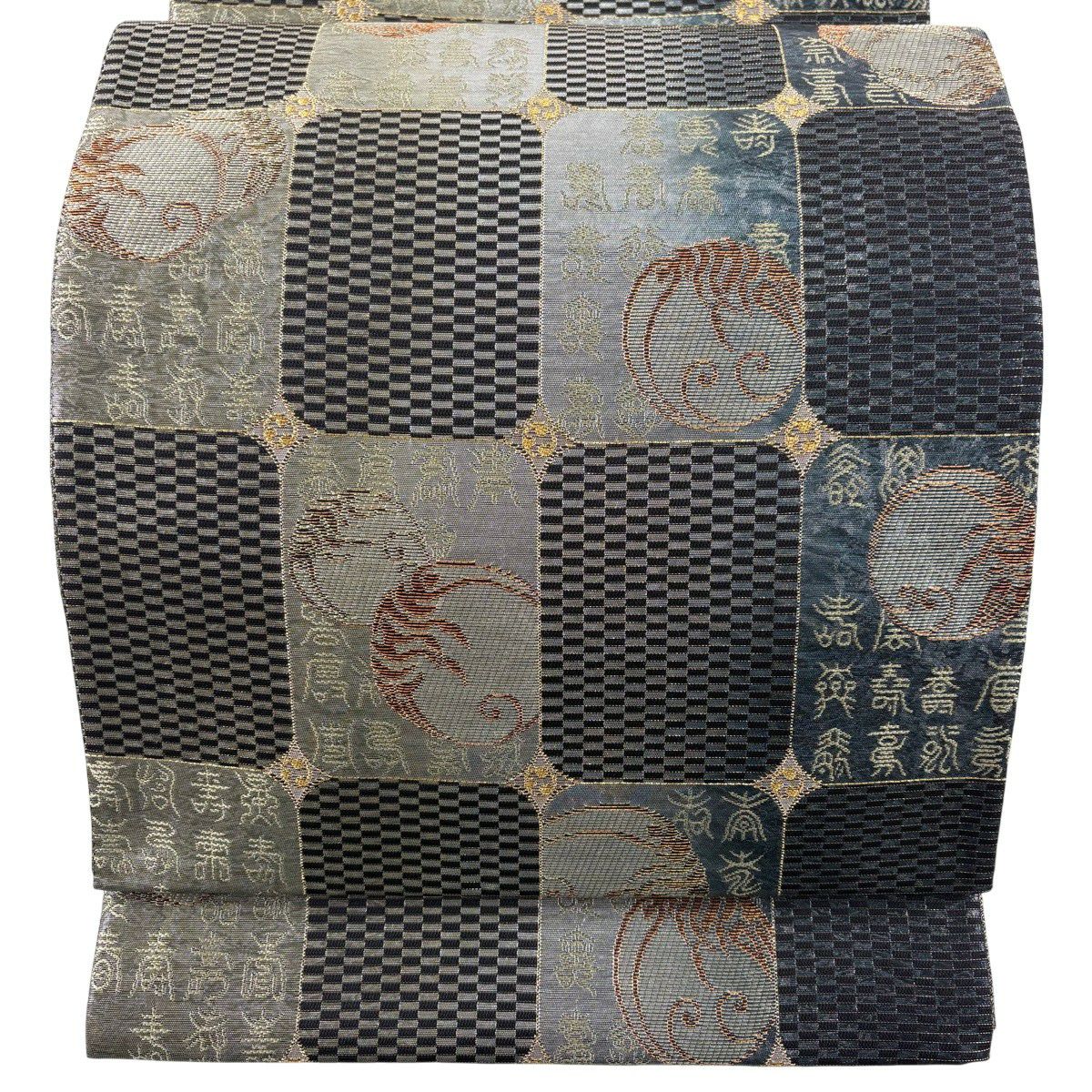 【美品】 袋帶 秀品級 青灰 深藍 純蠶絲
