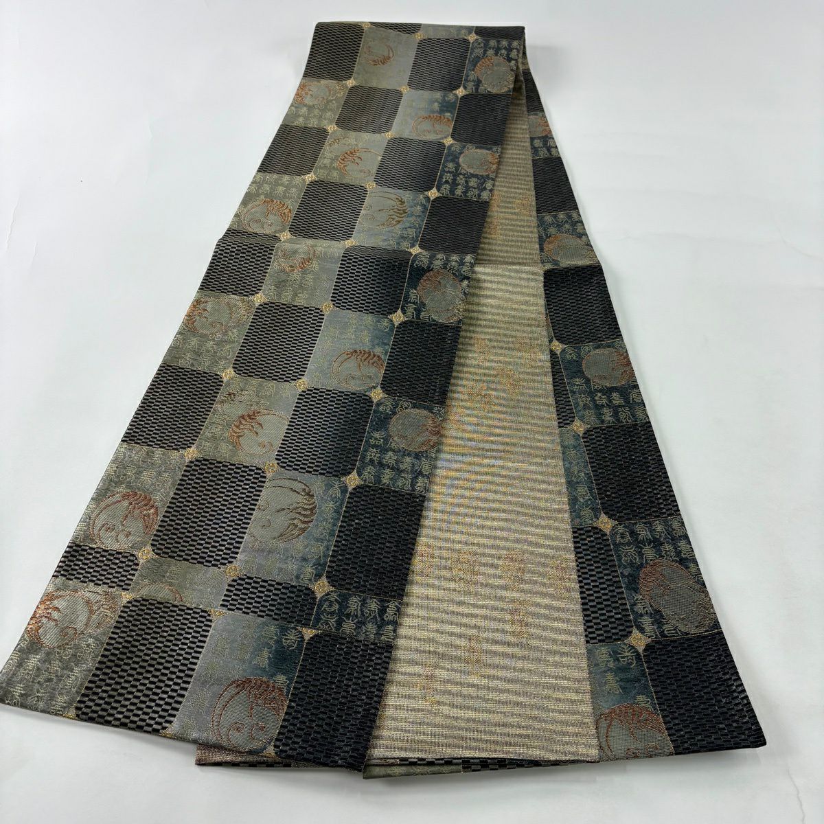 【美品】 袋帶 秀品級 青灰 深藍 純蠶絲