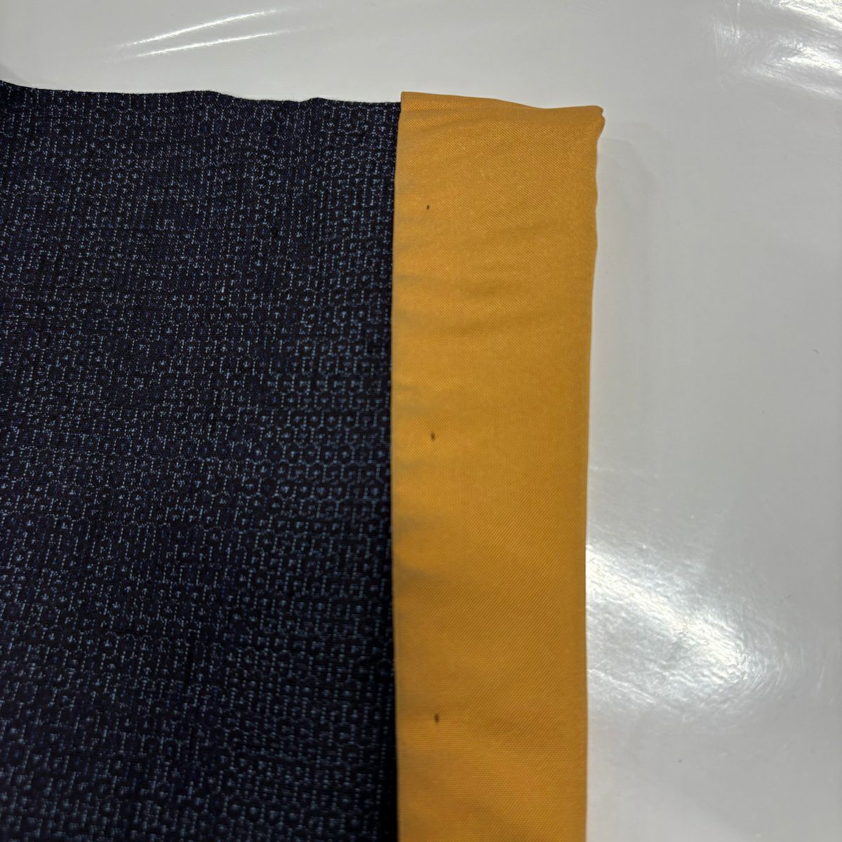 【美品】 紬織 身長155.5cm 袖長62.5cm S 雙層 證書齊全 幾何圖案 深藍 純蠶絲 優品級