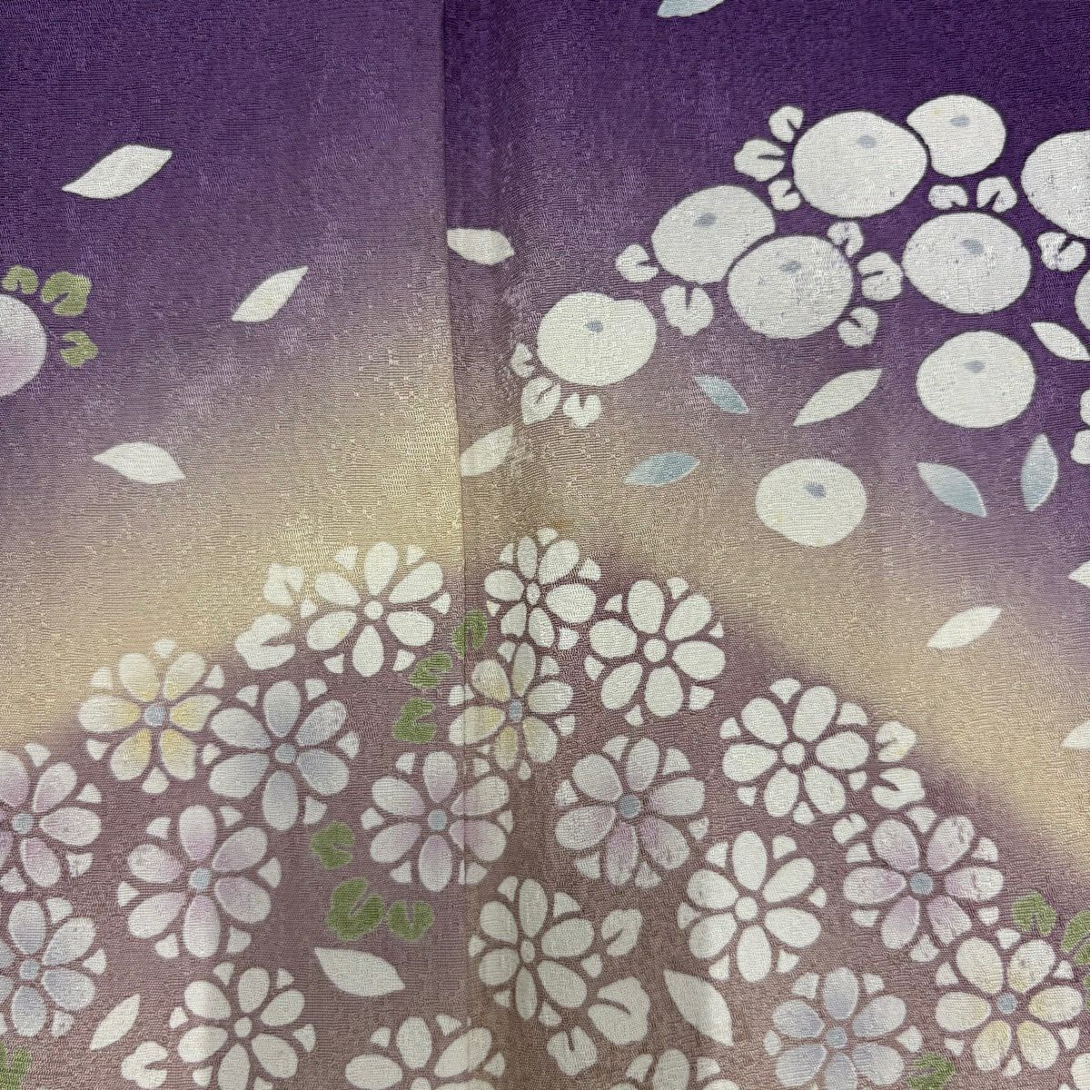 訪問服 身長157.5cm 袖長65.5cm M 雙層 萬壽菊花 花瓣 染分 紫 純蠶絲 優品級