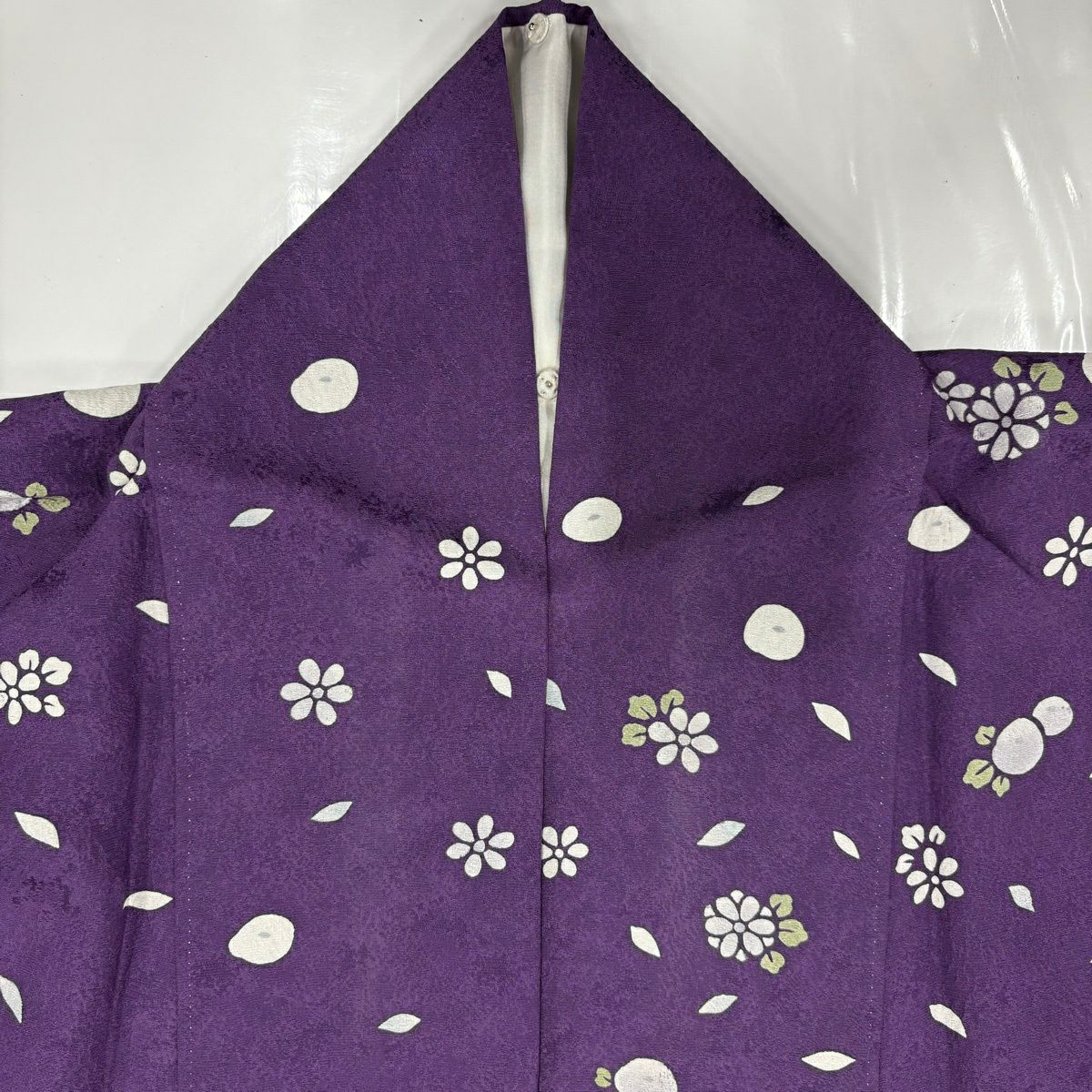 訪問服 身長157.5cm 袖長65.5cm M 雙層 萬壽菊花 花瓣 染分 紫 純蠶絲 優品級