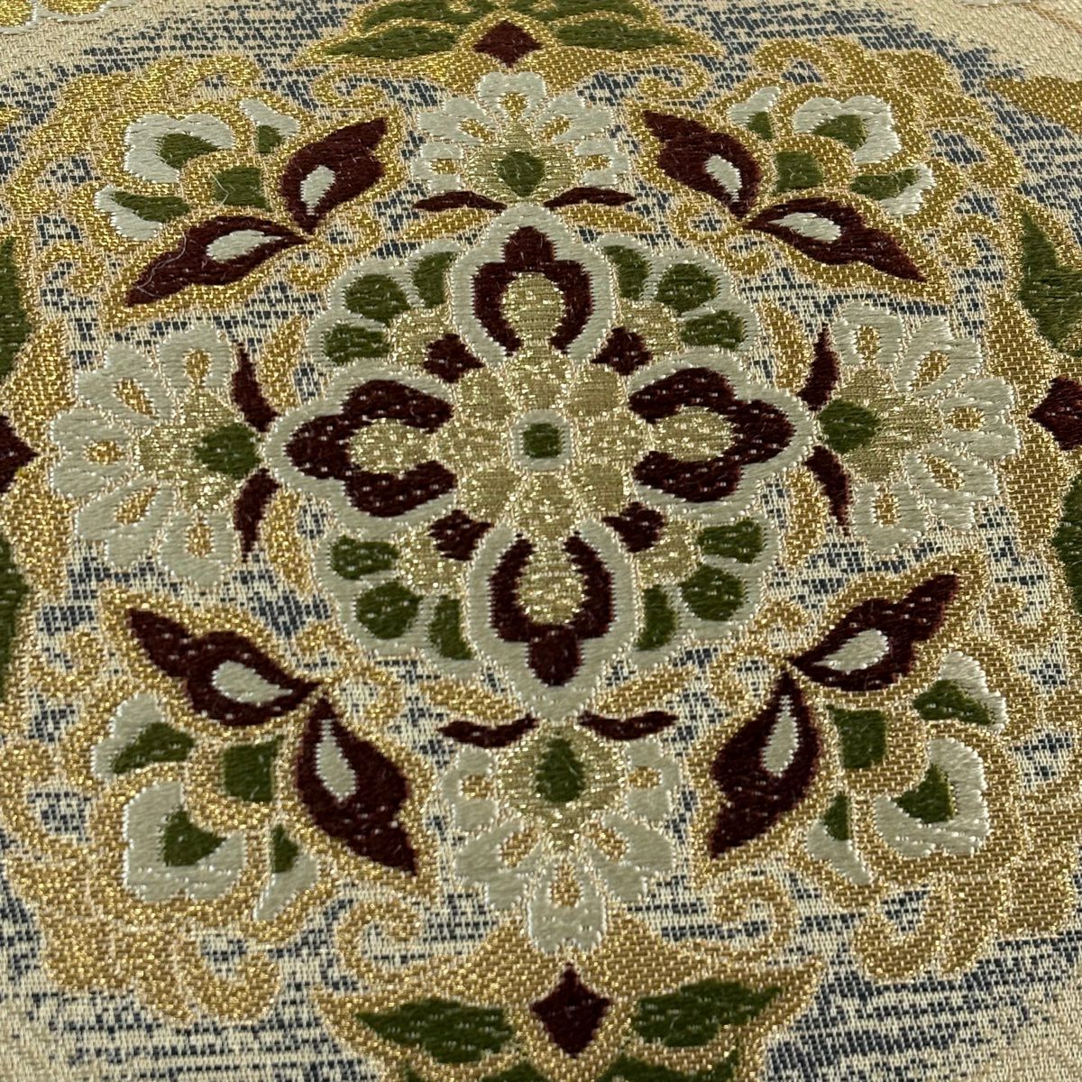 【美品】 袋帶 秀品級 華紋 草花紋 金絲 金金箔 淺茶 六通 純蠶絲