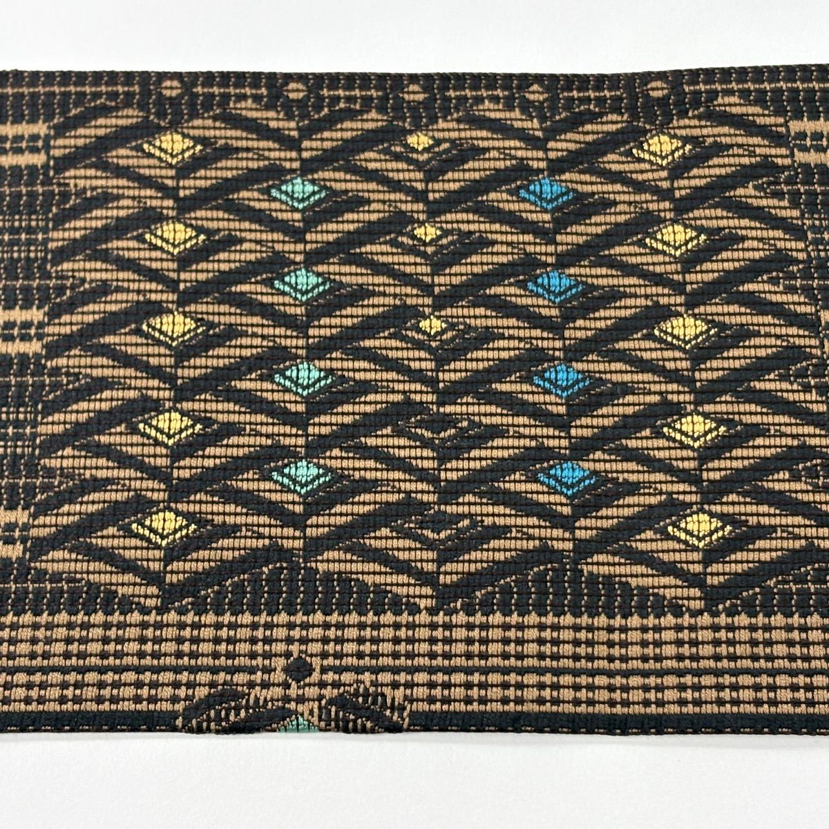 【美品】名古屋帶 秀品級 幾何學 焦茶 純蠶絲