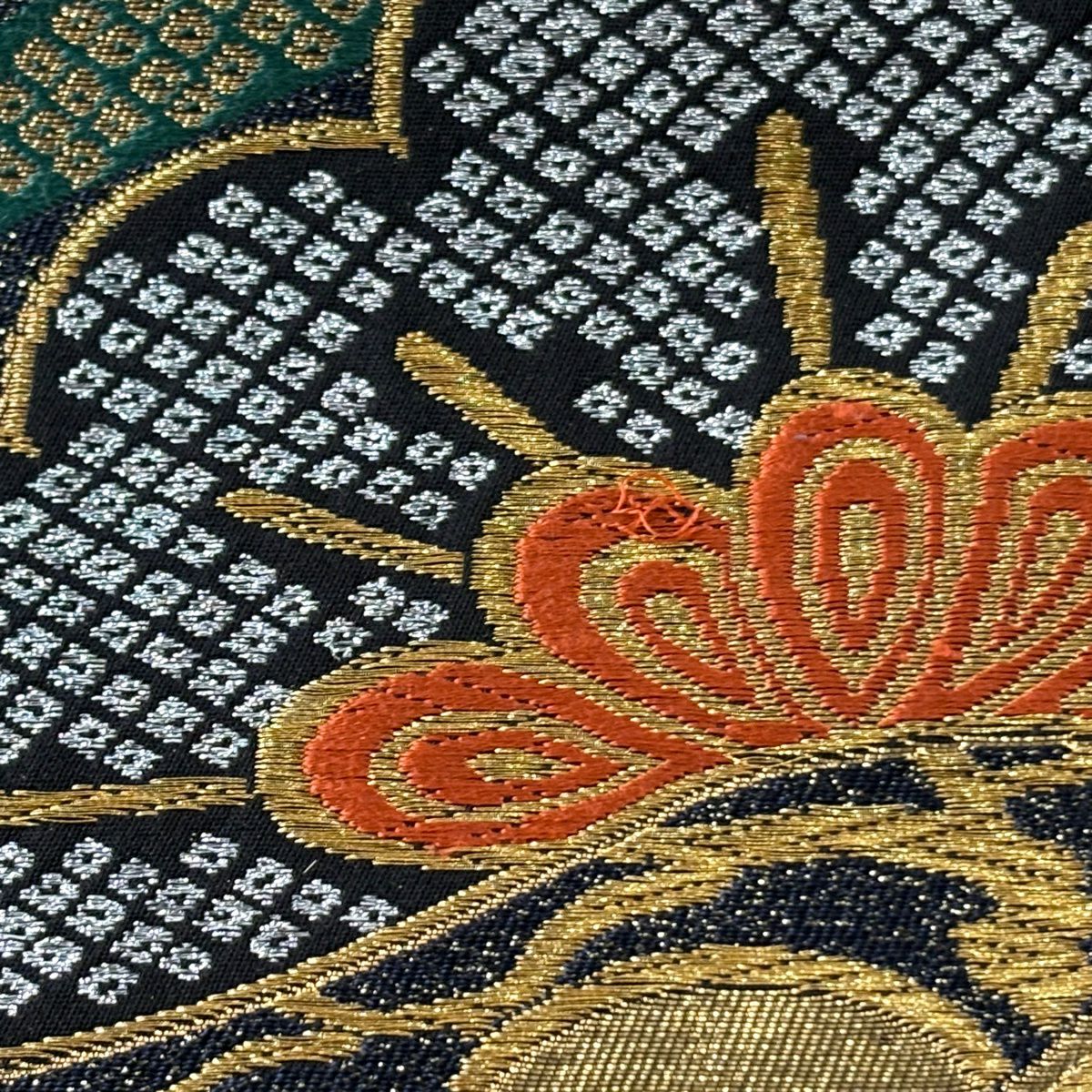 袋帶 秀品級 朱雀 宴 笠松樹 梅花 金糸 金金箔 黑 六通 純蠶絲