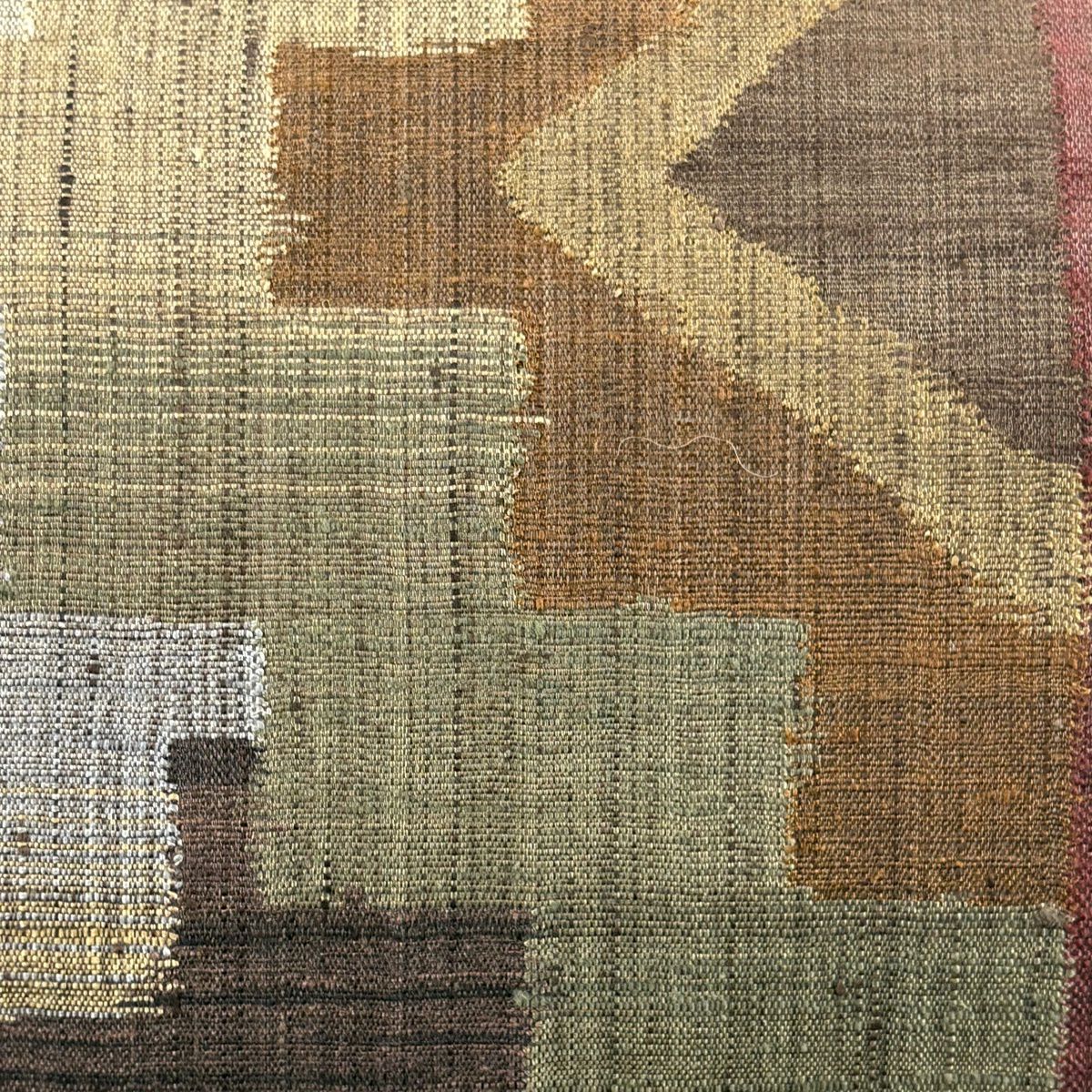 【美品】 袋帶 秀品級 幾何學 焦茶 金銀彩 純蠶絲