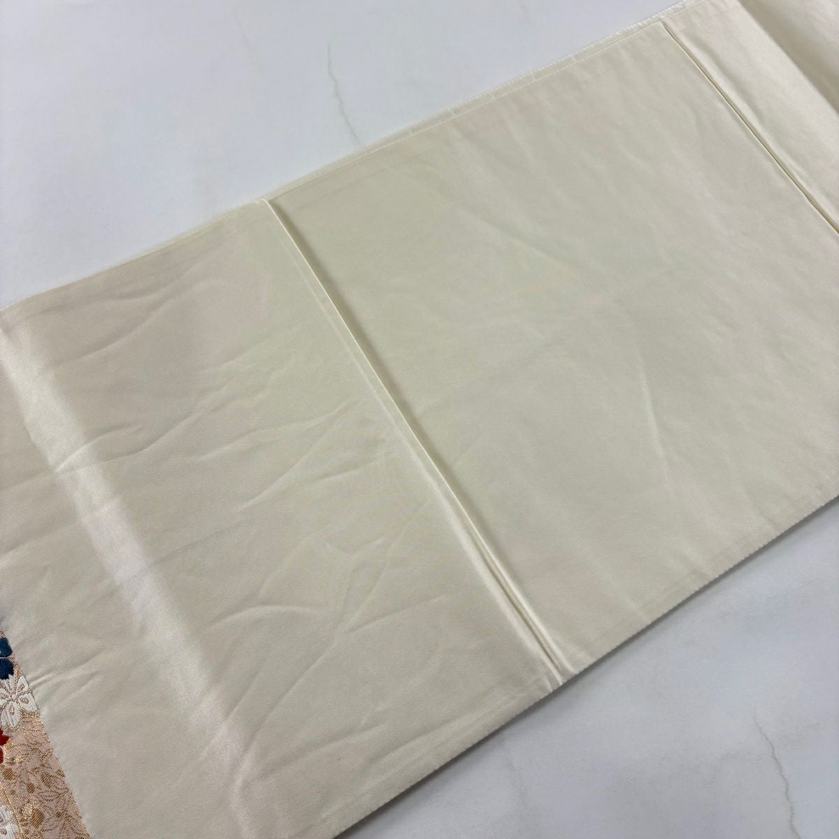 【美品】 袋帶 秀品級櫻花 蝴蝶 金絲刺繡 米色 六通 純蠶絲