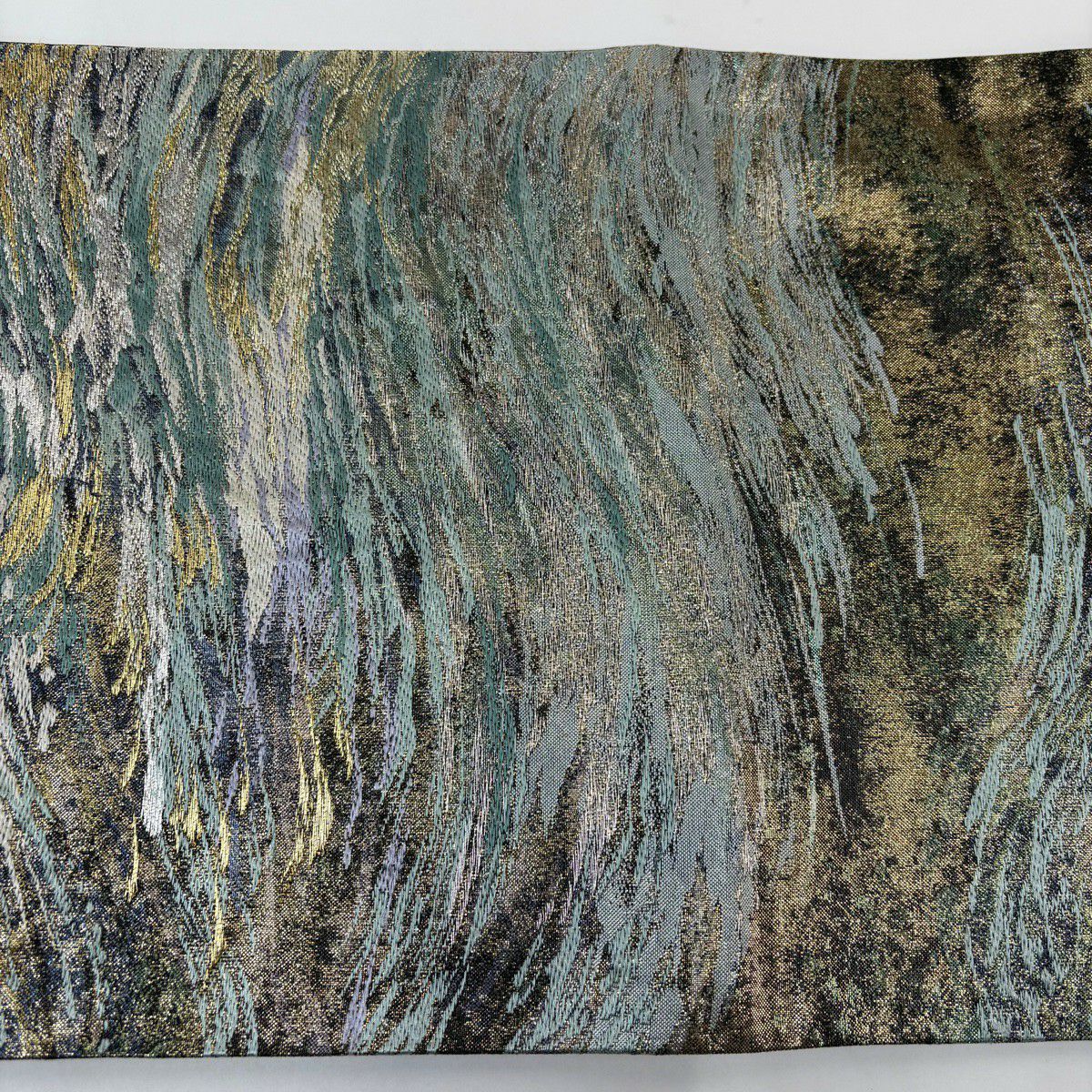【美品】 袋帶 秀品級 幾何學 金金箔 金銀線 黑 六通 純蠶絲