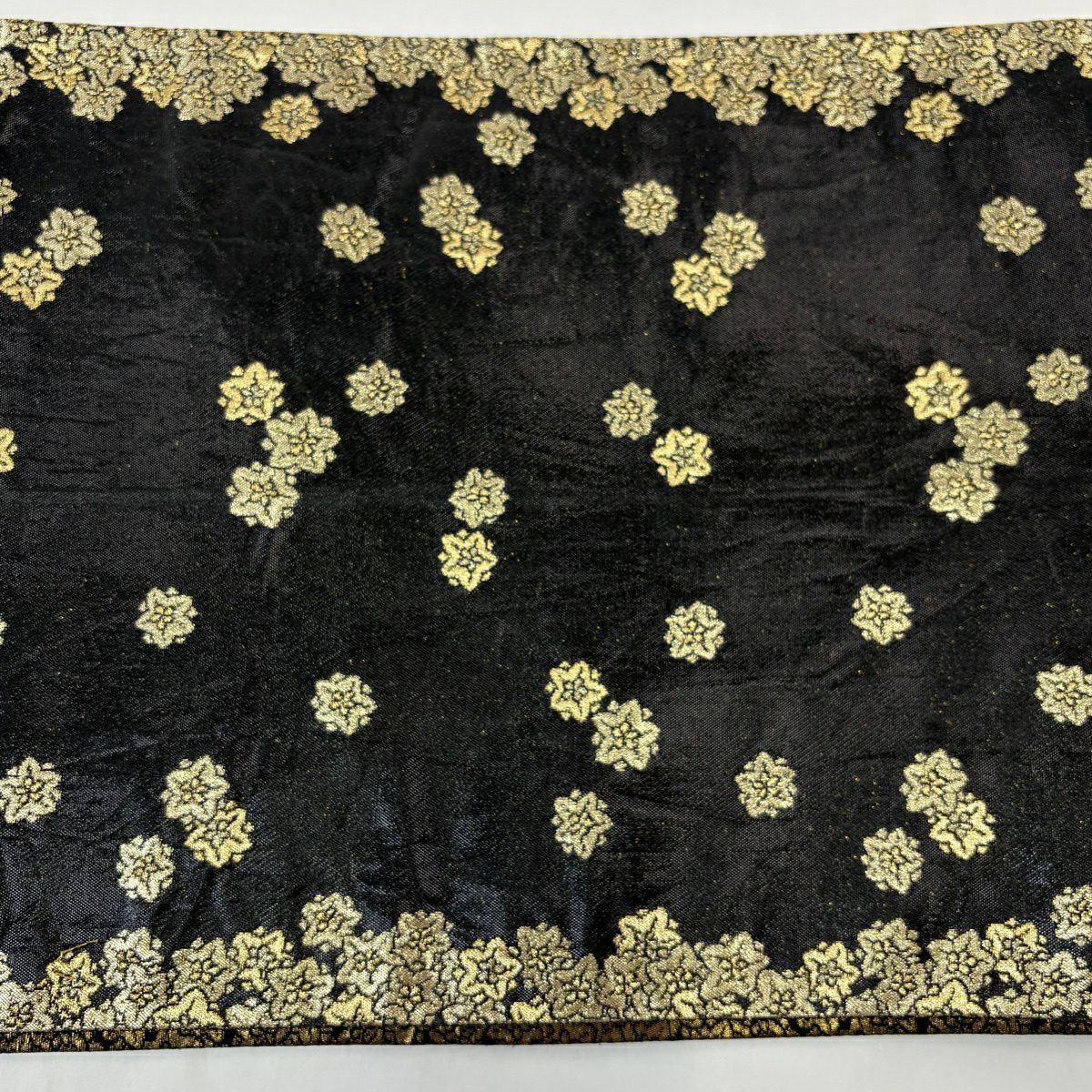 【美品】 袋帶 秀品級 流水 花 金金箔 金絲 黑 六通 純蠶絲