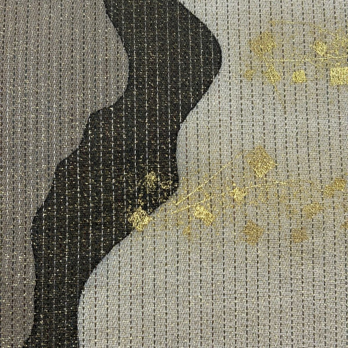 【美品】 袋帶 秀品級 幾何學 金彩裝飾 金銀線 淺茶 藤結圖案 純蠶絲