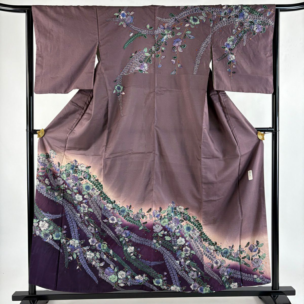 訪問服 身長158cm 袖長63.5cm S 雙層 紬織織 落款あり 辻花染 金銀彩 漸層 紫 純蠶絲 秀品級