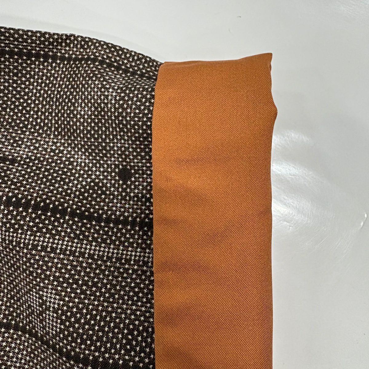 【美品】 紬織 身長156.5cm 袖長61.5cm S 雙層 段縞 草花紋 焦茶 純蠶絲 秀品級