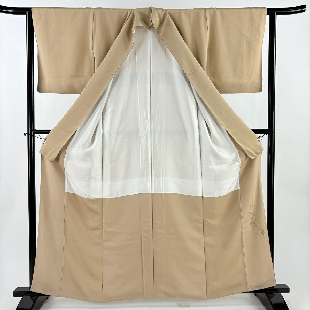 色留袖禮服 身長161.5cm 袖長63cm S 雙層 扇子面 枝梅花 刺繡 漸層 薄茶 純蠶絲 秀品級 一つ紋