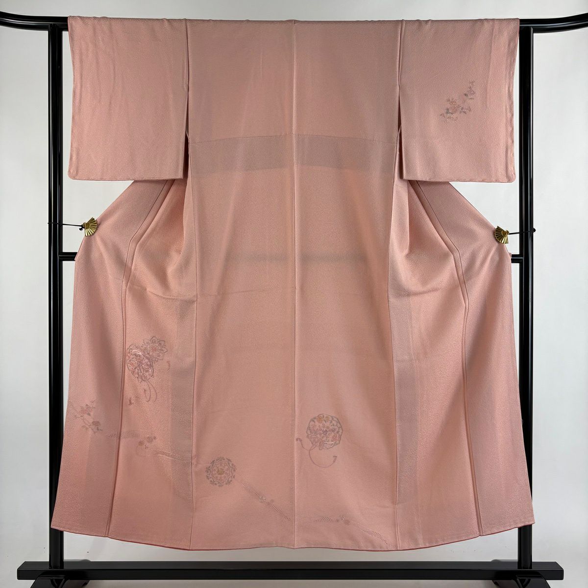 【美品】 付下 身長151.5cm 袖長62cm S 雙層 鏡裏文 流水刺繡 粉紅 純蠶絲 秀品級