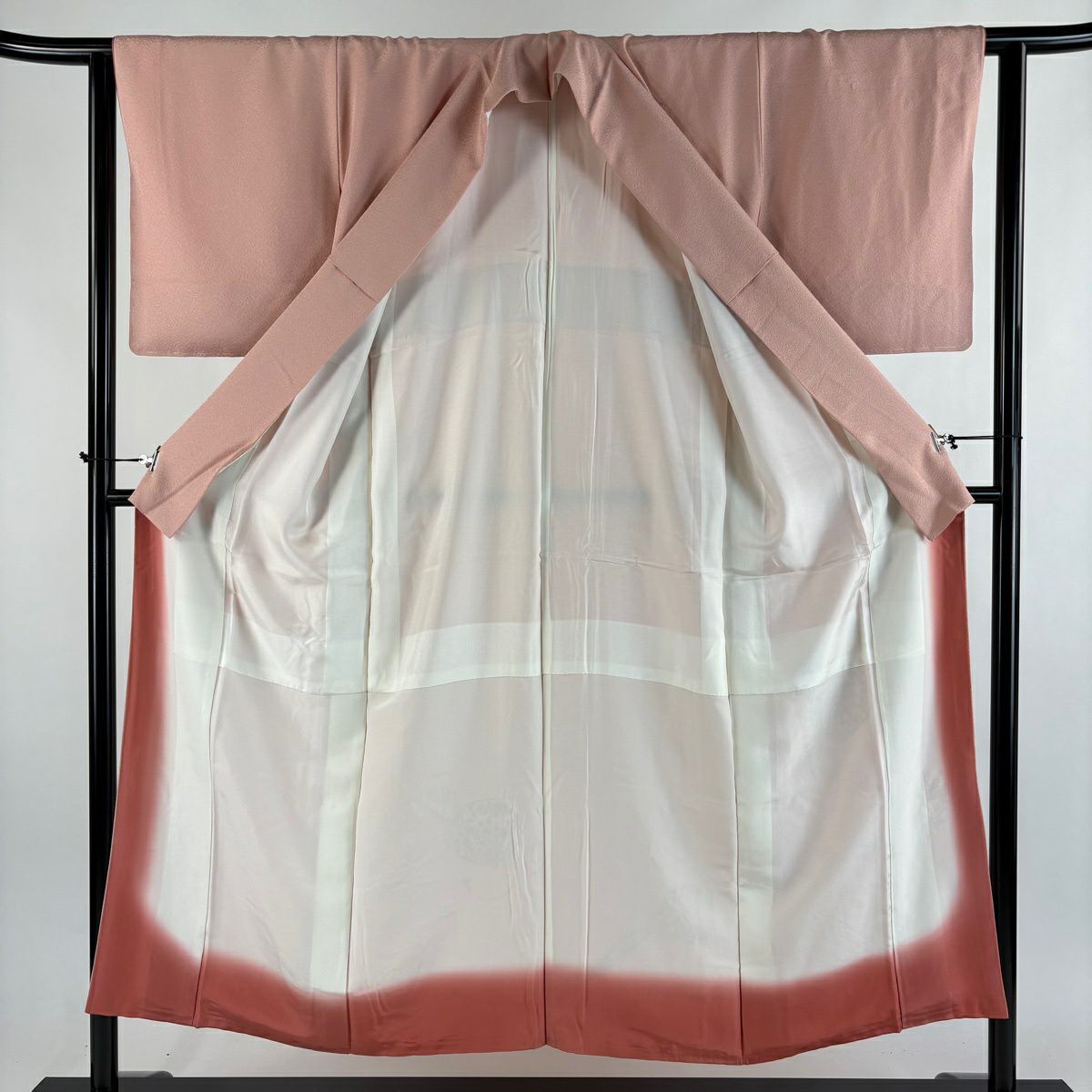 【美品】 付下 身長151.5cm 袖長62cm S 雙層 鏡裏文 流水刺繡 粉紅 純蠶絲 秀品級
