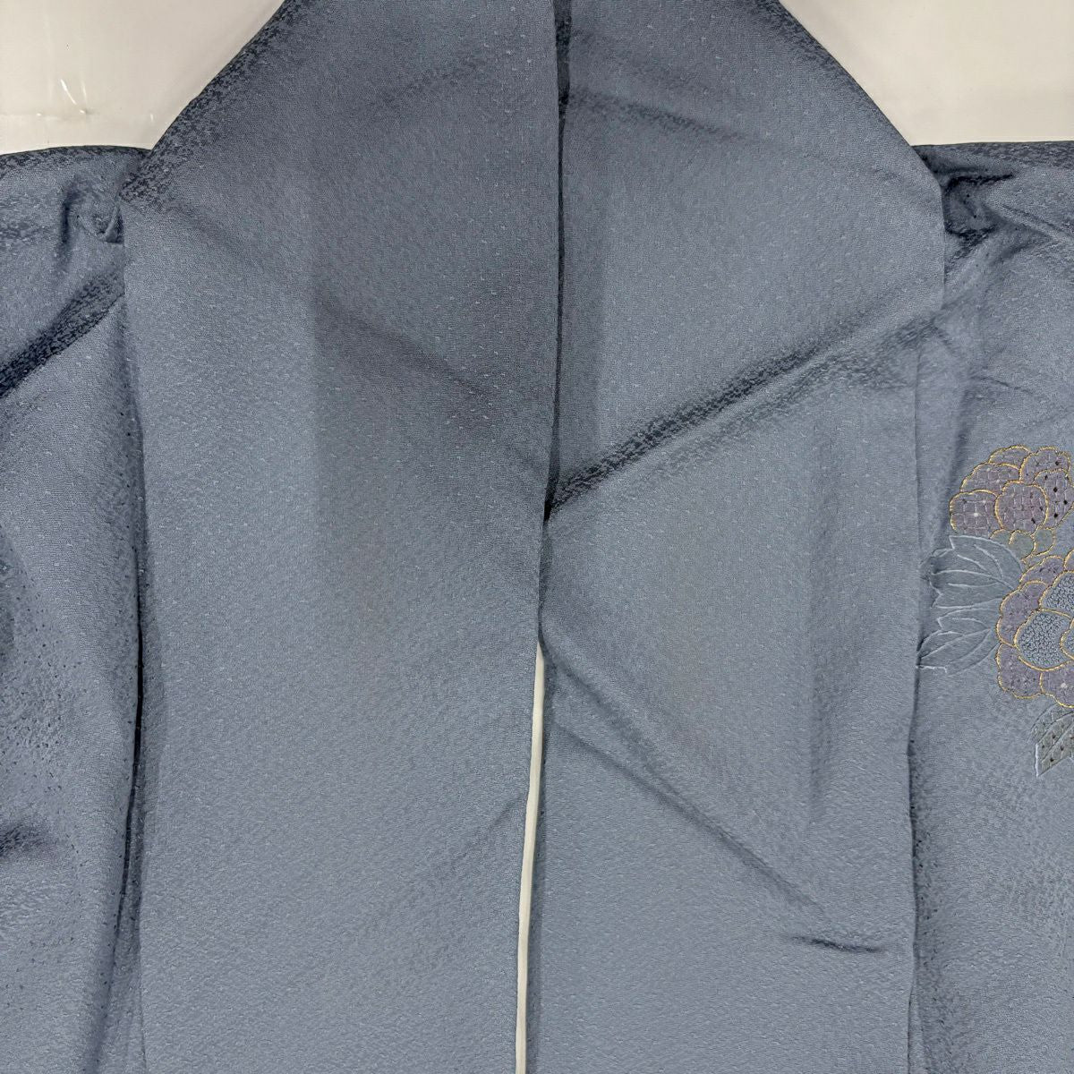 付下 身長163.5cm 袖長67cm M 雙層 御所車 草花紋紋 刺繡 金糸 青灰 純蠶絲 秀品級