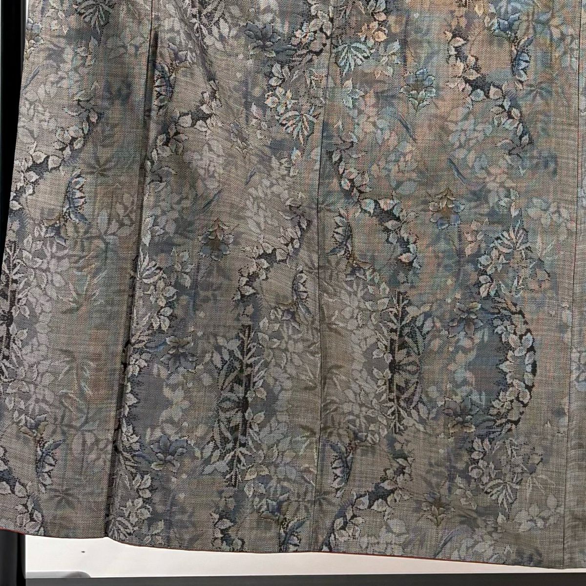 【美品】 紬織織 身長156cm 袖長64cm M 雙層 草花紋紋 灰茶 純蠶絲 秀品級