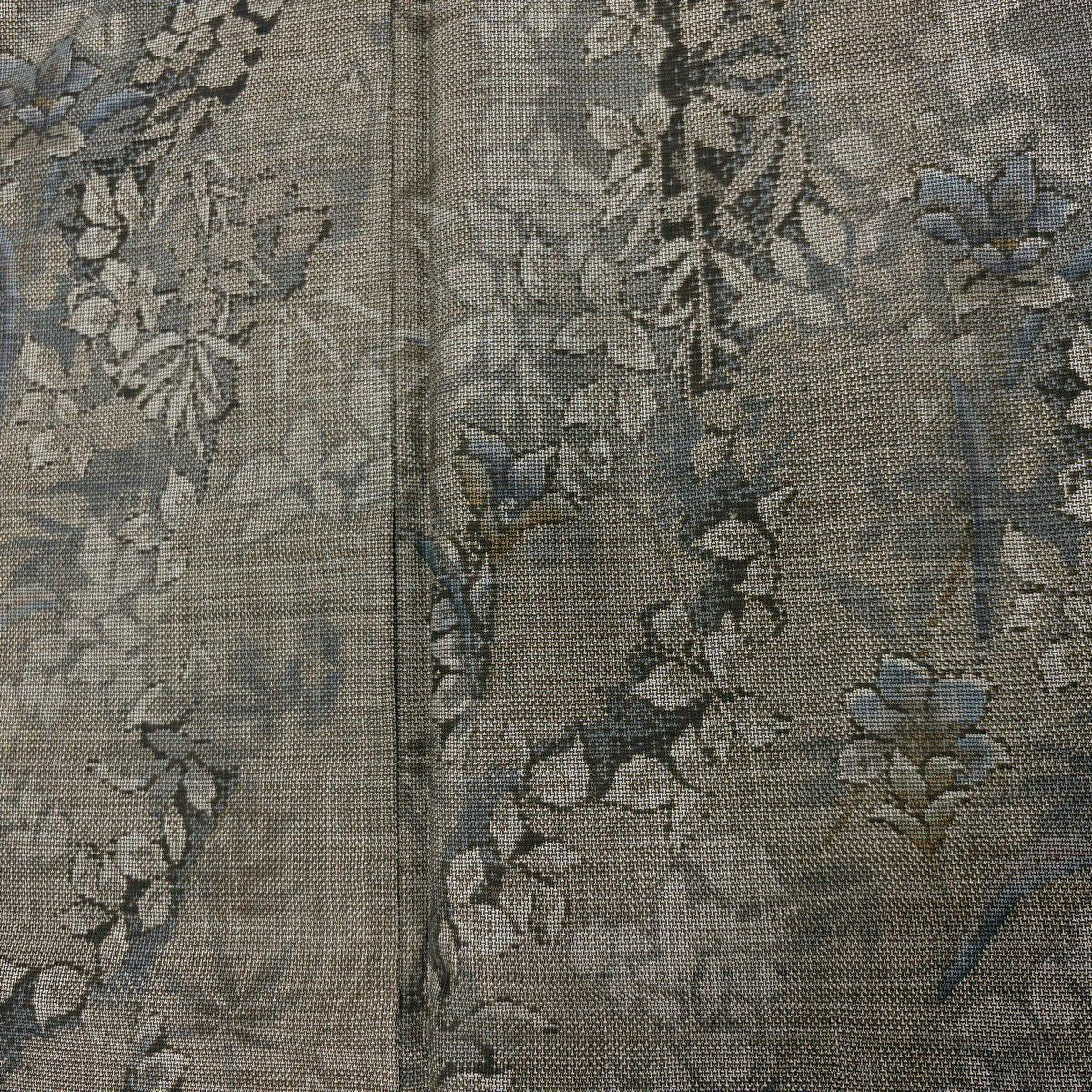 【美品】 紬織織 身長156cm 袖長64cm M 雙層 草花紋紋 灰茶 純蠶絲 秀品級