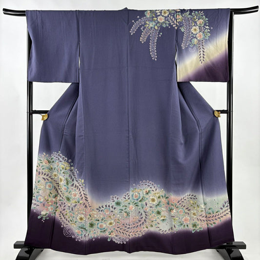 訪問服 身長162cm 袖長67cm M 雙層 辻花染 漸層 紫 純蠶絲 優品級