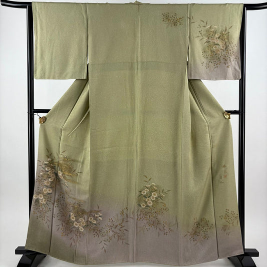 訪問服 身長163cm 袖長64.5cm M 雙層 落款 草花紋紋 霞 金彩裝飾 刺繡 鶯 純蠶絲 秀品級