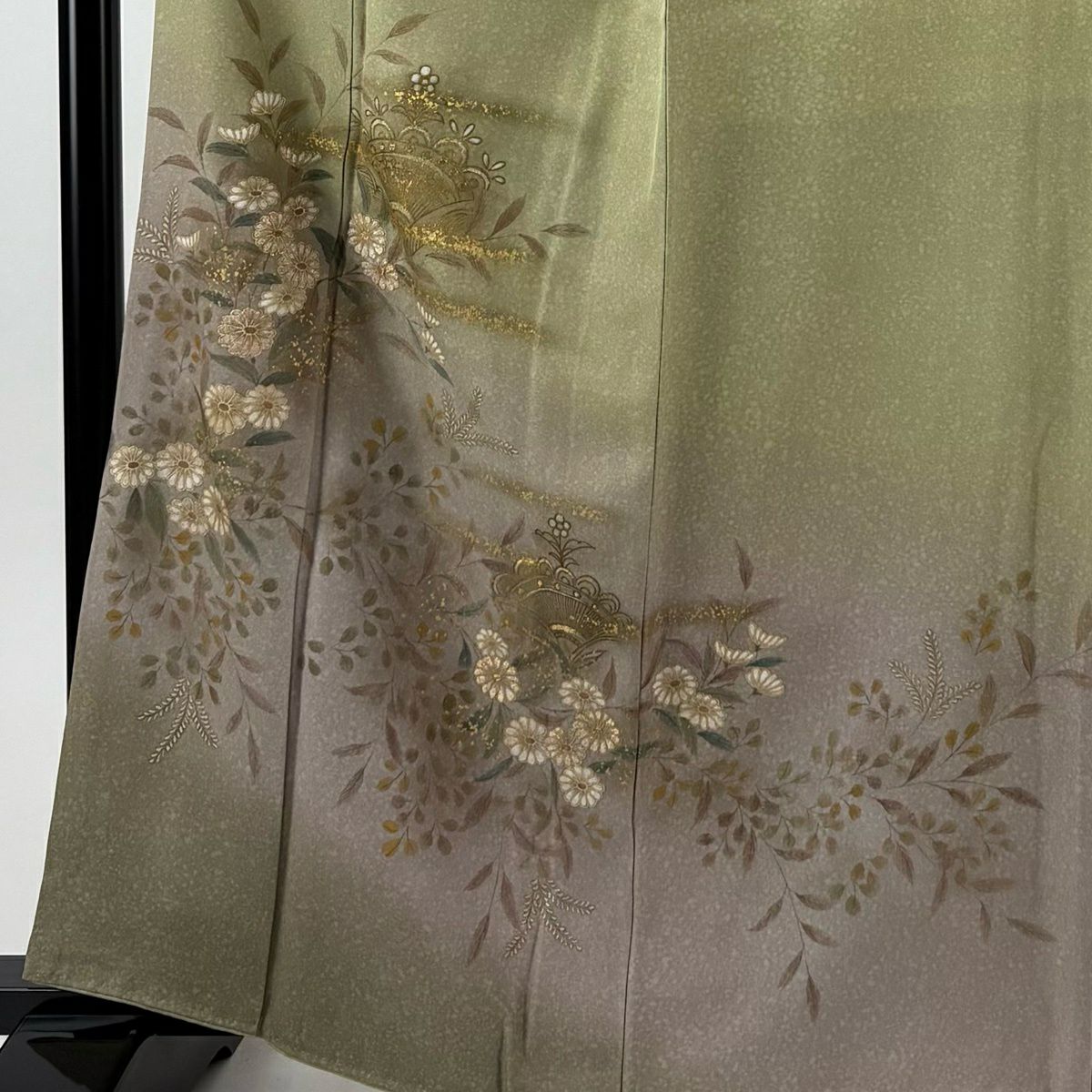 訪問服 身長163cm 袖長64.5cm M 雙層 落款 草花紋紋 霞 金彩裝飾 刺繡 鶯 純蠶絲 秀品級
