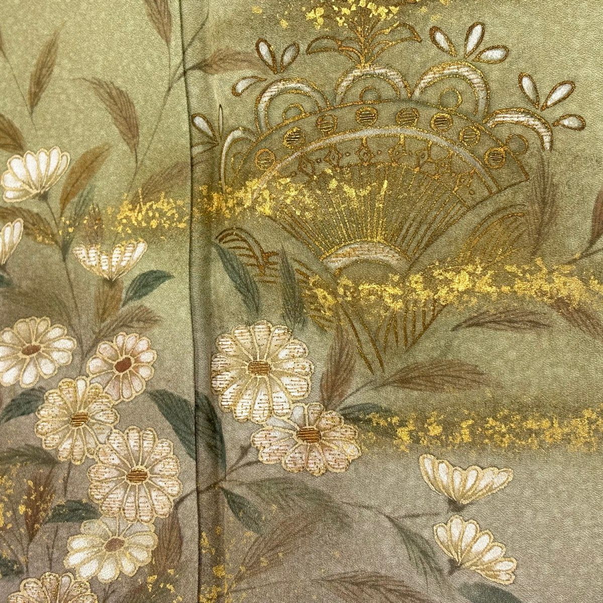 訪問服 身長163cm 袖長64.5cm M 雙層 落款 草花紋紋 霞 金彩裝飾 刺繡 鶯 純蠶絲 秀品級