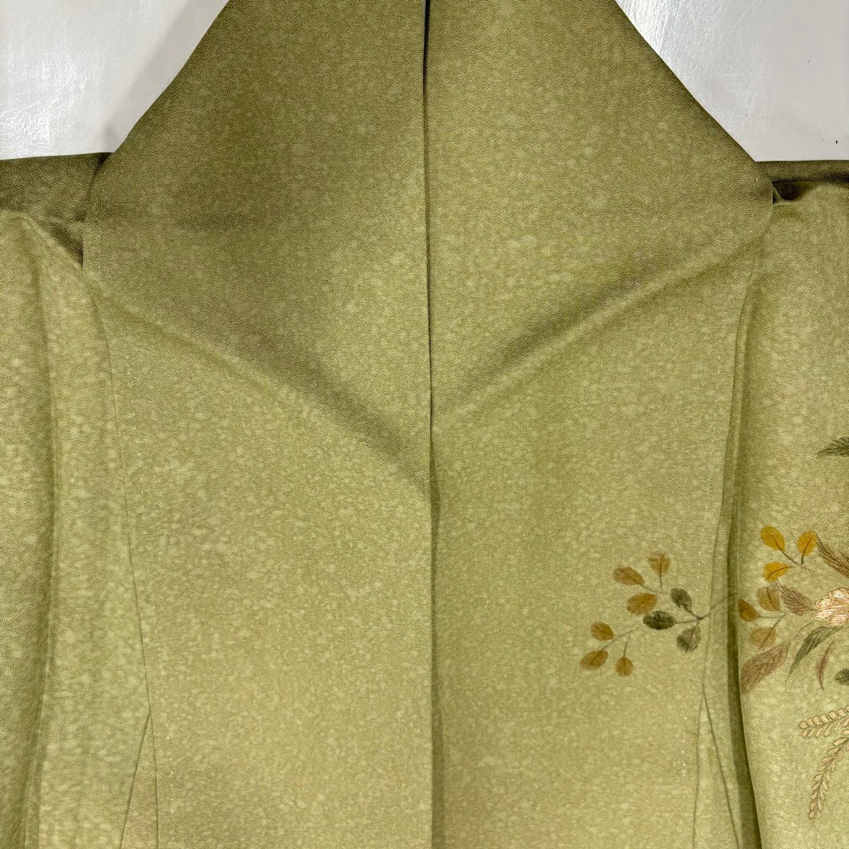 訪問服 身長163cm 袖長64.5cm M 雙層 落款 草花紋紋 霞 金彩裝飾 刺繡 鶯 純蠶絲 秀品級