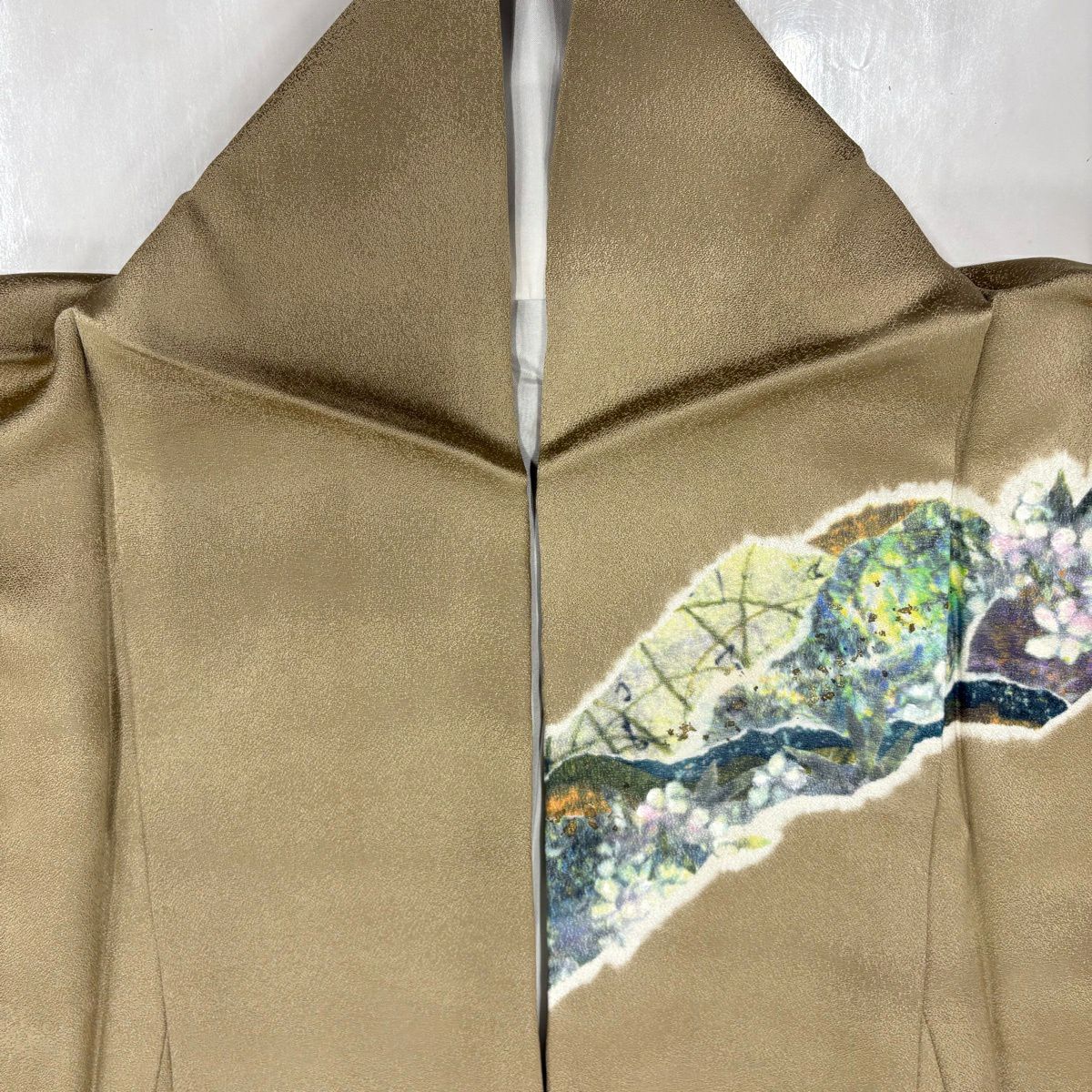 訪問服 身長159cm 袖長65cm M 雙層 落款有 草花紋紋 波 金銀彩 絞染 淺茶 純蠶絲 優品級