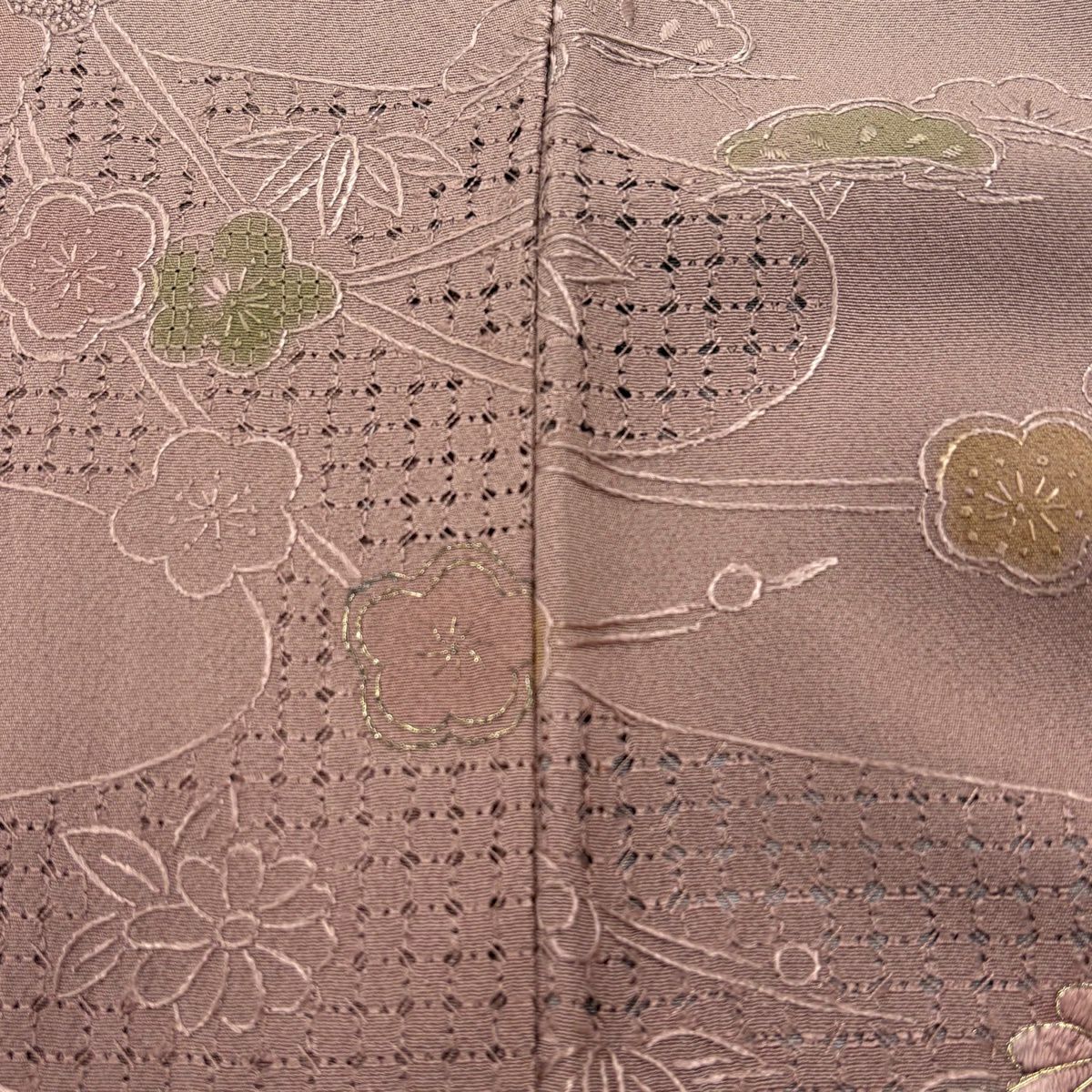 訪問服 身長155.5cm 袖長62cm S 雙層 桧扇子 松樹竹子梅花 刺繡 金糸 灰紫 純蠶絲 秀品級