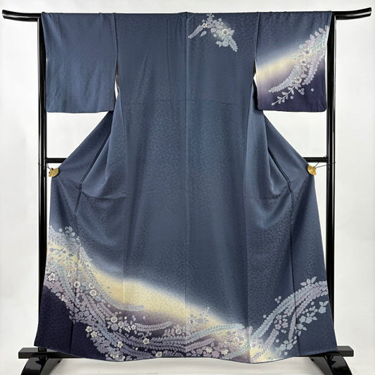 訪問服 身長161cm 袖長65cm M 雙層 辻花染漸層 青灰色 純蠶絲 優品級