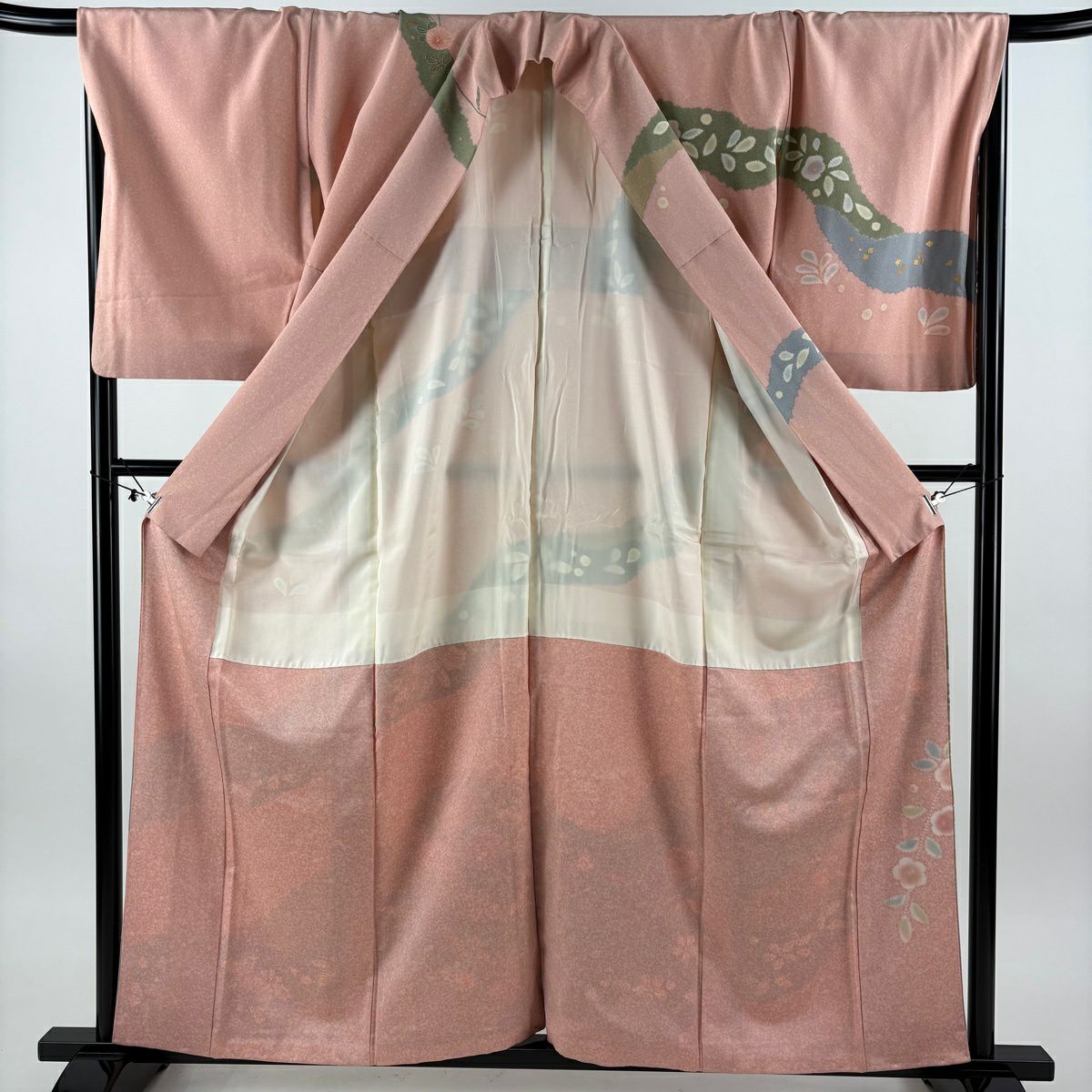 訪問服 身長159.5cm 袖長68cm L 雙層 落款あり 道長取 菊花 金彩裝飾 粉紅 純蠶絲 秀品級