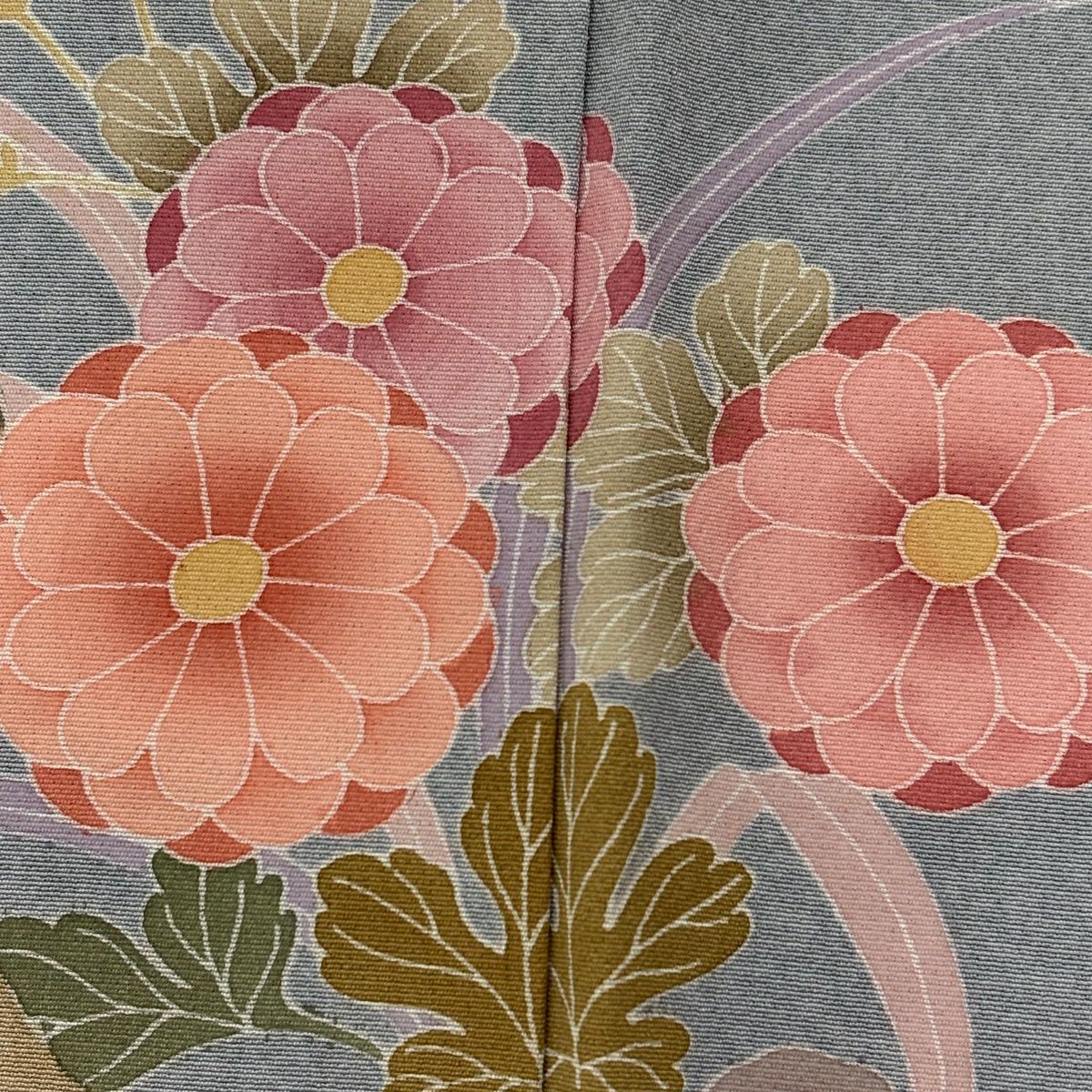 訪問服 身長159.5cm 袖長68cm L 雙層 落款あり 道長取 菊花 金彩裝飾 粉紅 純蠶絲 秀品級