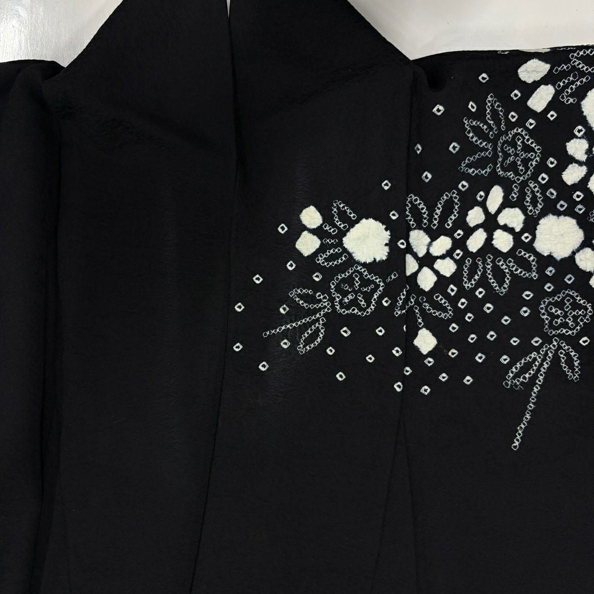 訪問服 身長151.5cm 袖長63cm S 雙層 梅花 菱 絞染 黑 純蠶絲 秀品級