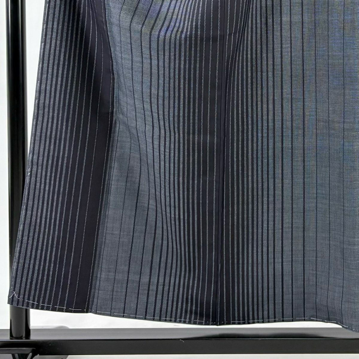 【美品】 紬織 身長157.5cm 袖長63.5cm S 雙層 縱條 深藍 純蠶絲 優品級