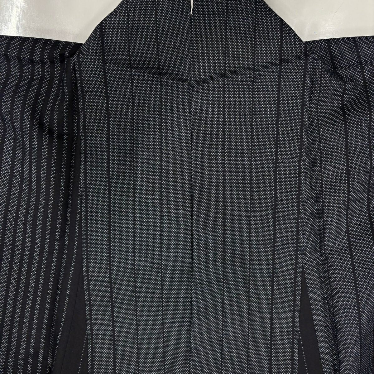 【美品】 紬織 身長157.5cm 袖長63.5cm S 雙層 縱條 深藍 純蠶絲 優品級