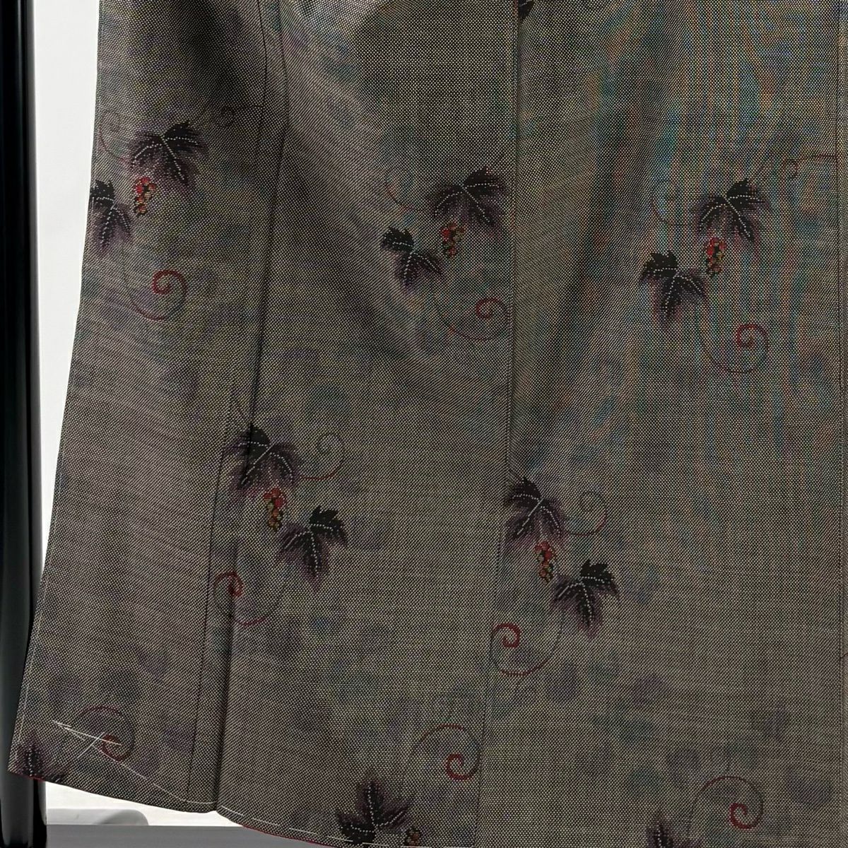 【美品】 紬織織 身長157.5cm 袖長63cm S 雙層 葡萄唐草紋 灰茶 純蠶絲 秀品級
