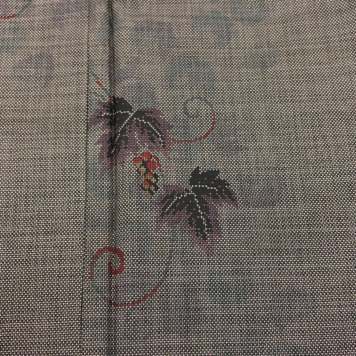 【美品】 紬織織 身長157.5cm 袖長63cm S 雙層 葡萄唐草紋 灰茶 純蠶絲 秀品級